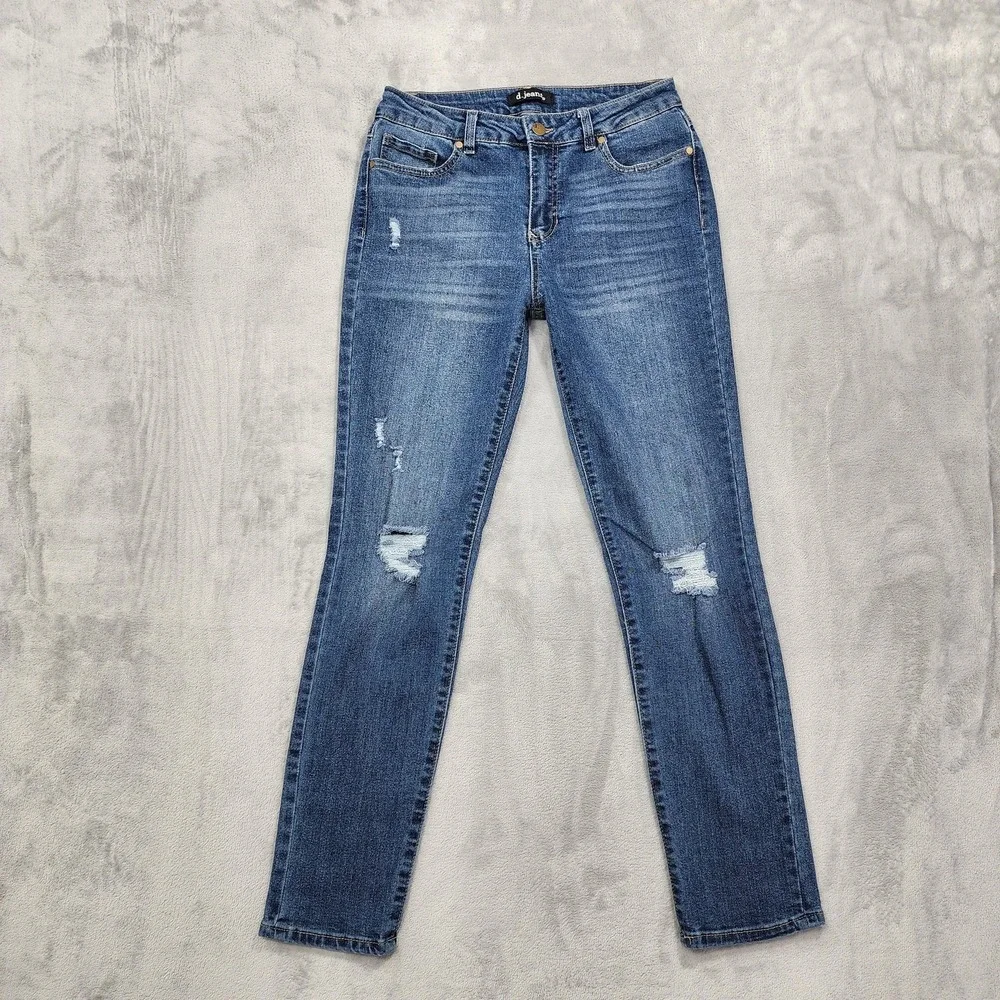 D. Jeans Womens 4 Blue Mid Rise Skinny Leg Ankle Distressed Stretch Denim Casual